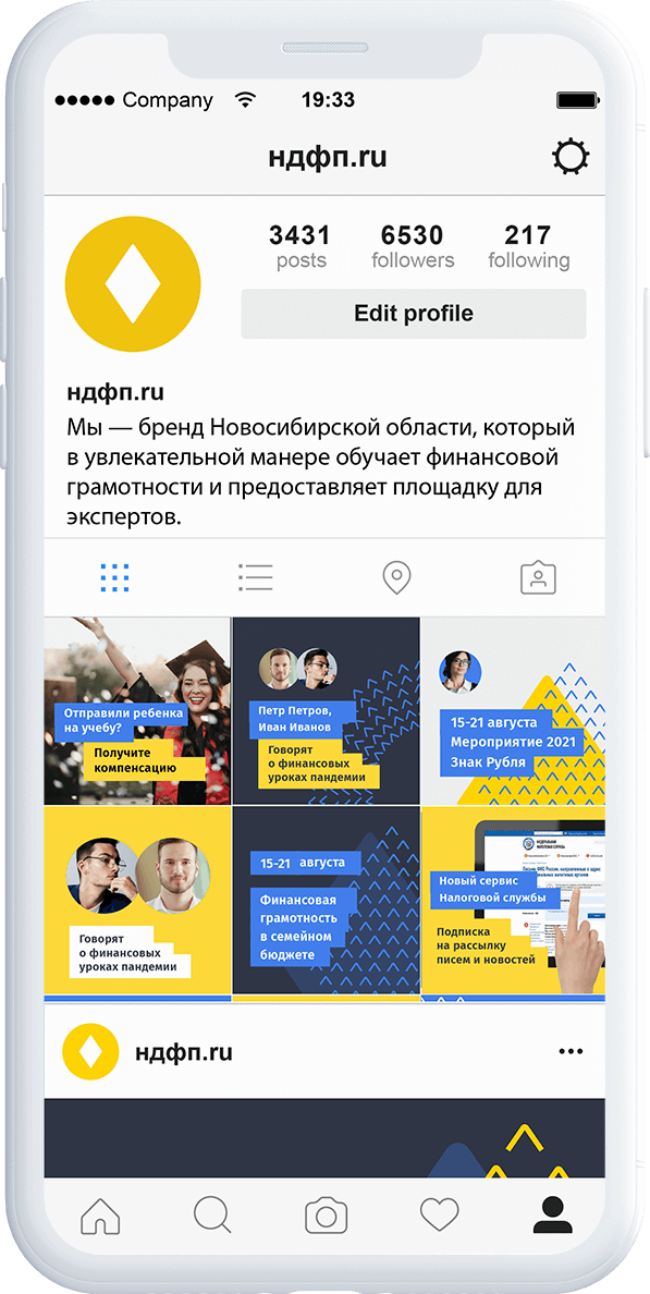 NDFP Instagram profile and coordinated publication grid