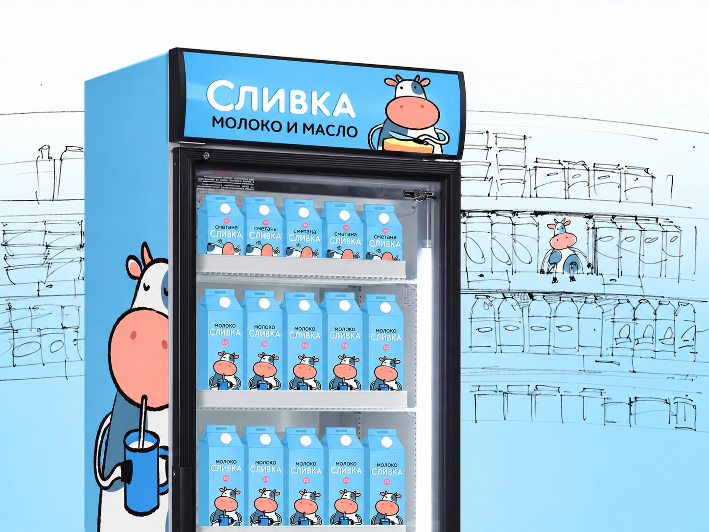 Retail presentation / Slivka connects the display and the dairy range.