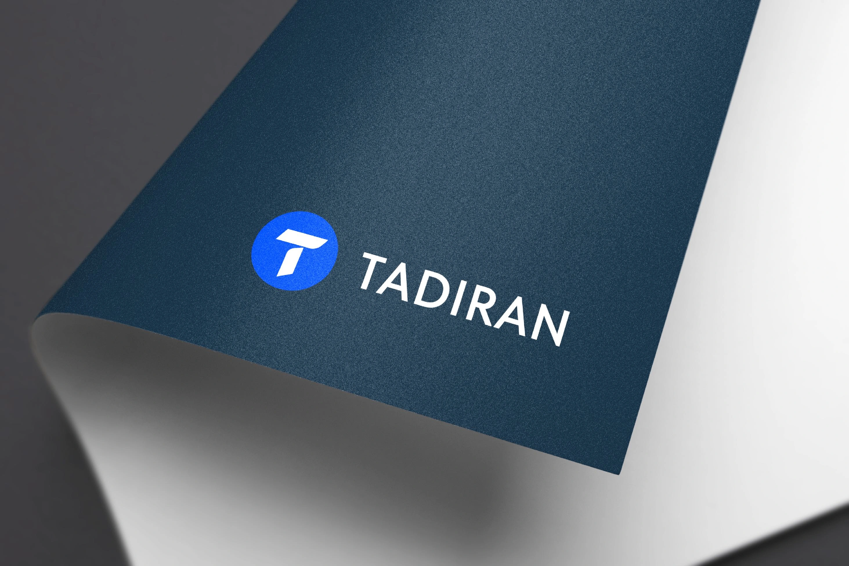 Tadiran logo close-up on textured blue stationery